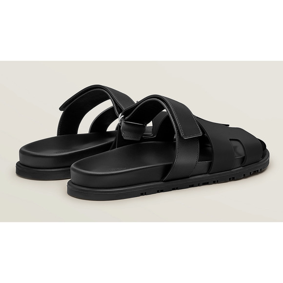 Hermes Chypre Sandal Mens Black Leather H Logo Strap Slide Slip On Flat 44 11 - Picture 10 of 12